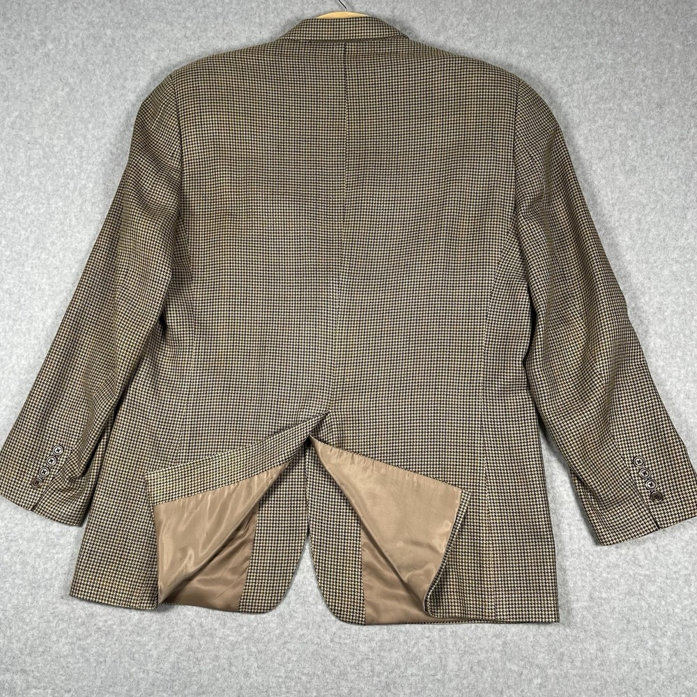 Men's Chaps Ralph Lauren 100% Silk Tan Houndstooth 2-Button 44L Blazer Jacket - Picture 7 of 11